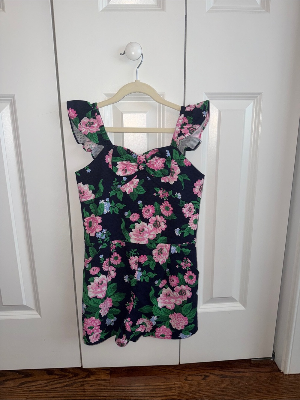 Janie and Jack Navy Floral Ruffle-Strap Romper